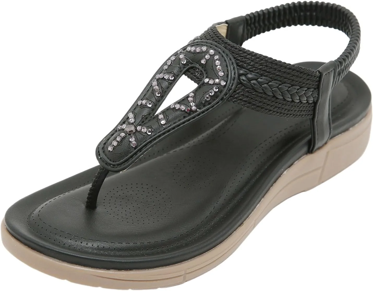 Flat Sandals for Women Dressy Arch Support Slingback Summer Walking Beach Shoes Ankle Strap Thong Elastic Flat Sandals