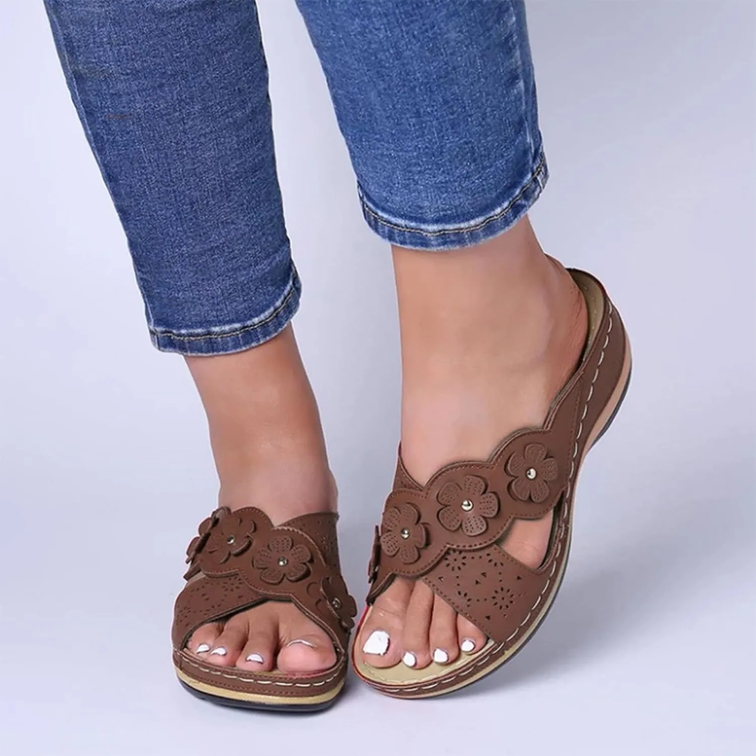 Flat Sandals for Women Outdoor Comfort Shoes Open Toes Flat Women's Slip on Comfortable Shoes