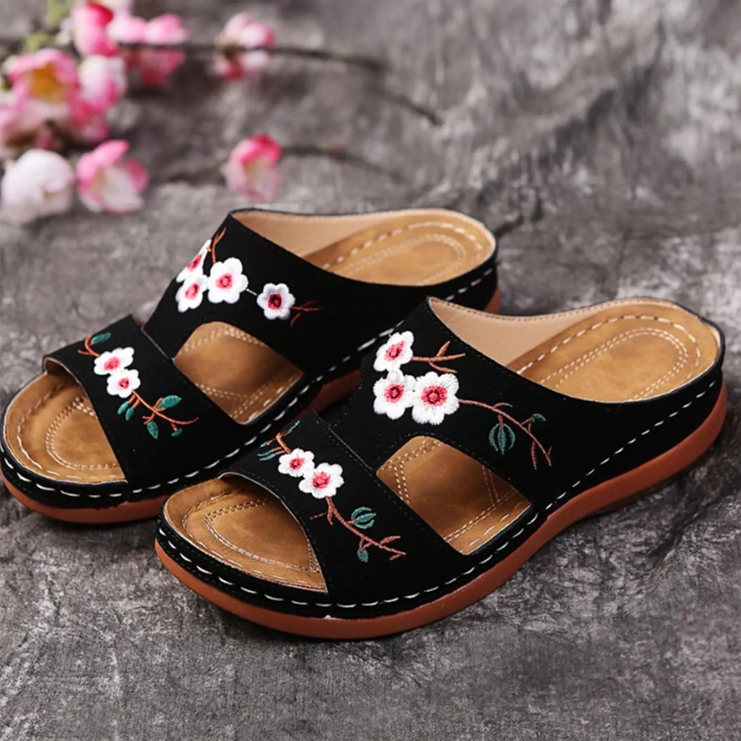 Flat Sandals for Women Slip on Casual Sandal Comfort Walking Womens Lightweight Flat Shoes