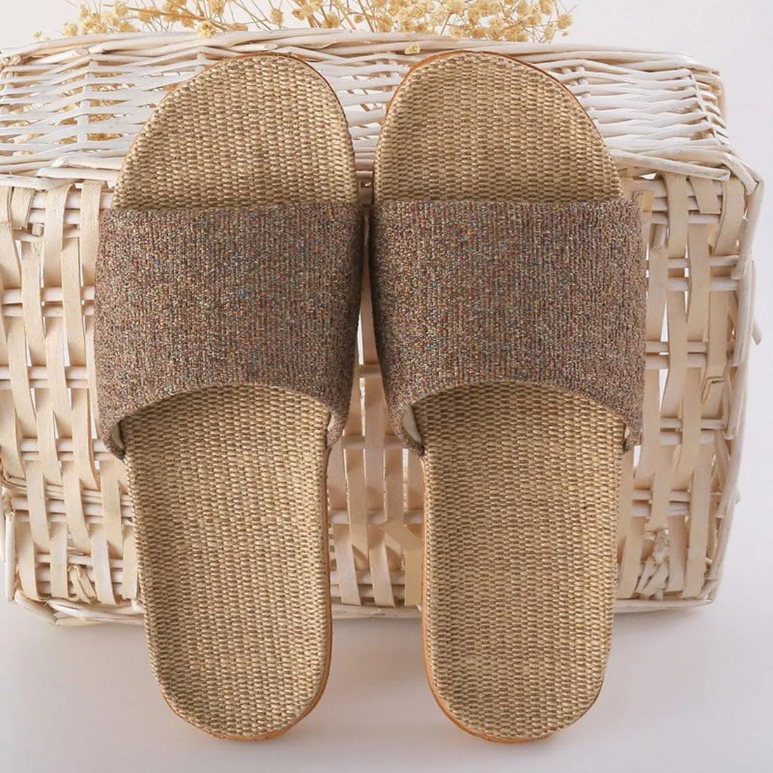 Flax Tatami Slippers No Slip Indoor Slippers Open Toe