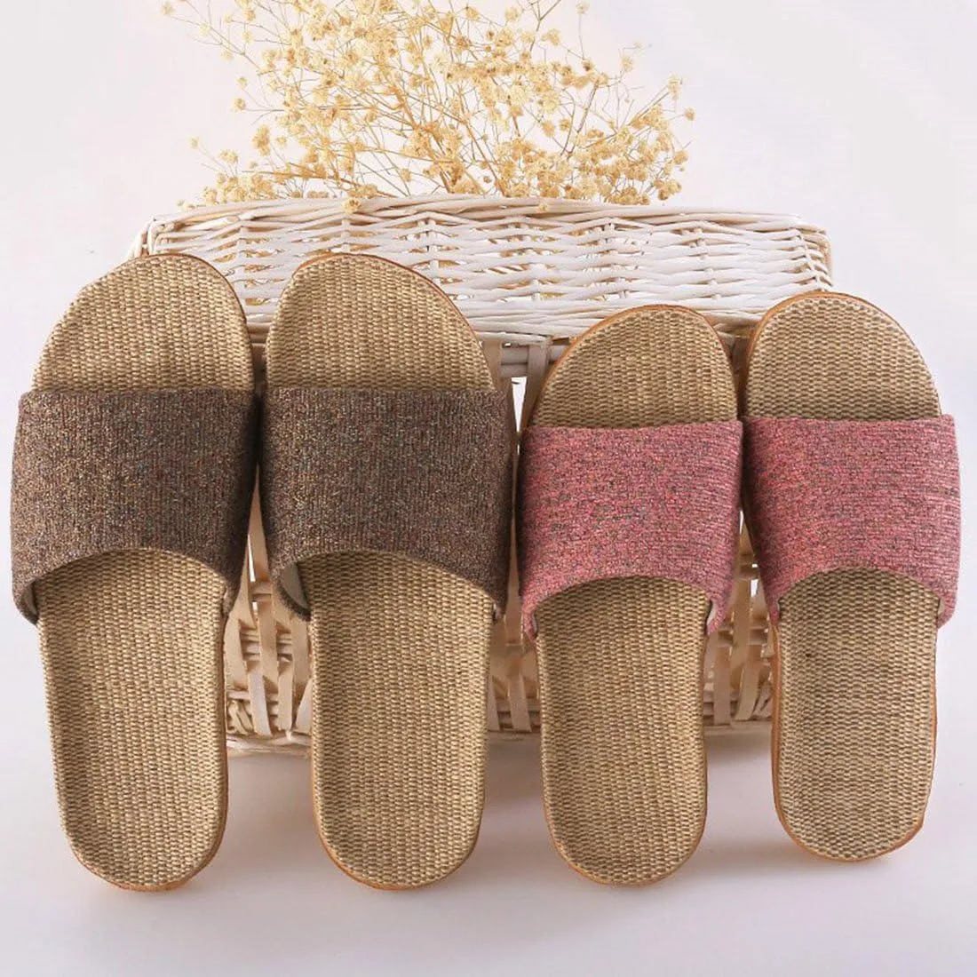 Flax Tatami Slippers No Slip Indoor Slippers Open Toe