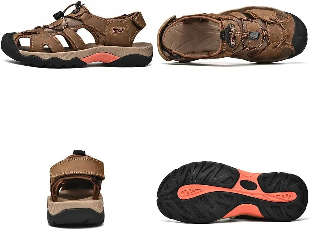 GEXECEUSS Men's Sport Sandals Lightweight Water Shoes Closed Toe Fisherman Sandals Walking Casual Leather Athletic Shoes for Summer Outdoor Beach Wading Boat