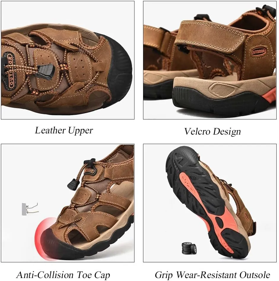 GEXECEUSS Men's Sport Sandals Lightweight Water Shoes Closed Toe Fisherman Sandals Walking Casual Leather Athletic Shoes for Summer Outdoor Beach Wading Boat