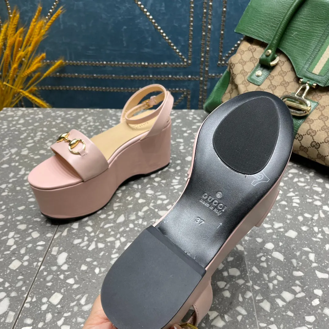 GG HORSEBIT FLATFORM SANDAL PASTEL PINK CALFSKIN