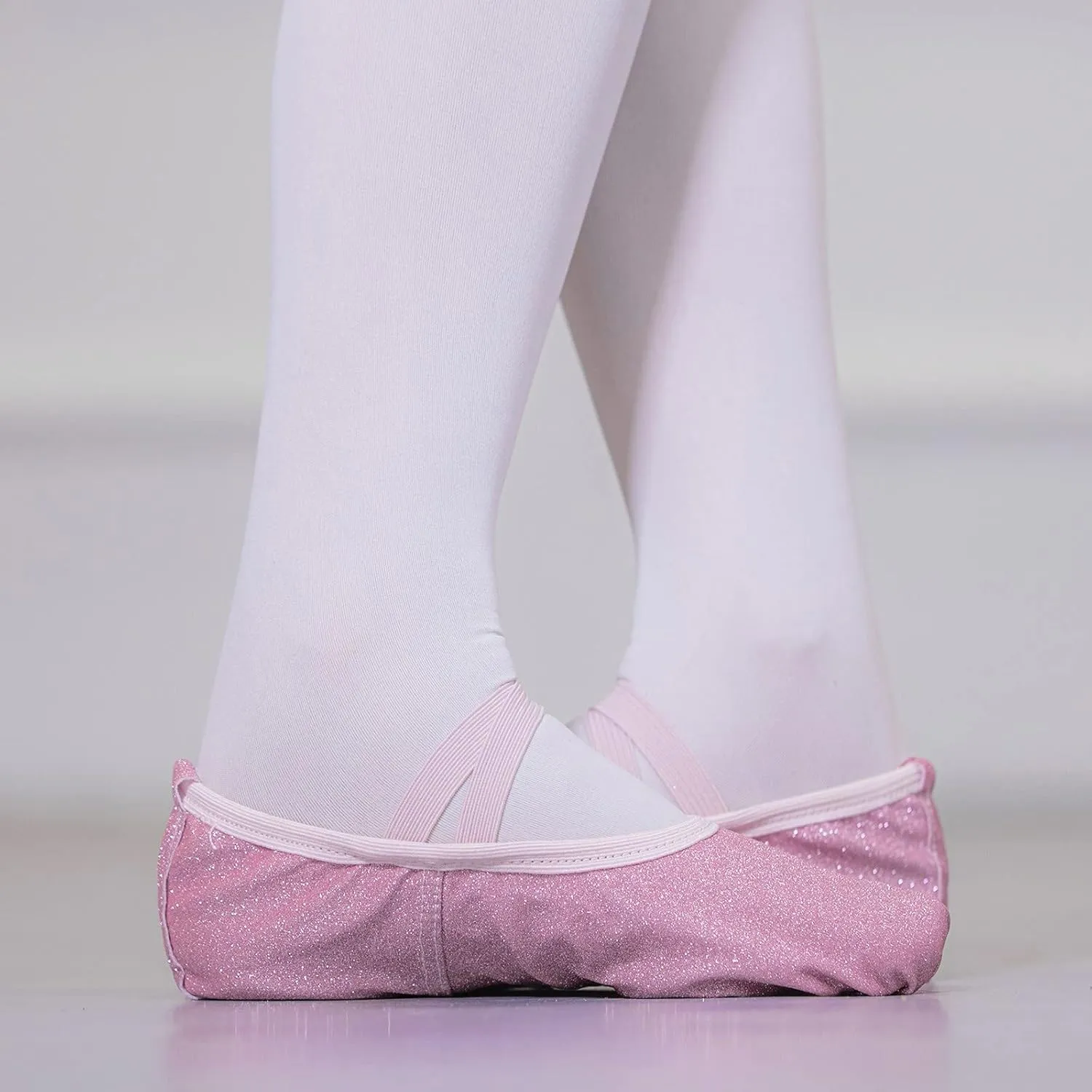 Girls Ballet Shoes Glitter Split-Sole Dance Slippers Toddler Kid Practice Flat with Elastic Laces for Yoga