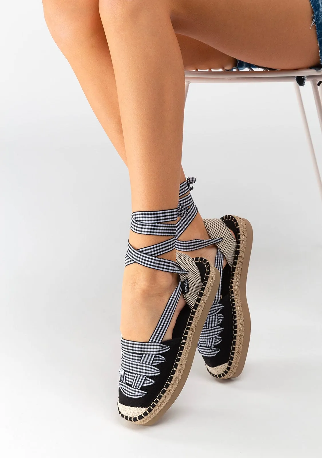 Girl's Black Espadrilles Canvas B&W