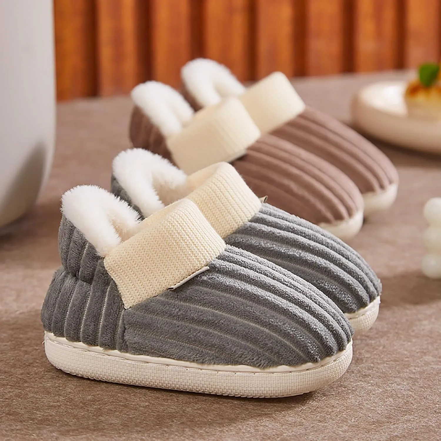Girl's Cute House Slippers Memory Foam Indoor Elastic Cotton Slippers Comfy Fuzzy Knitted Slip On Anti-Slip Shoes