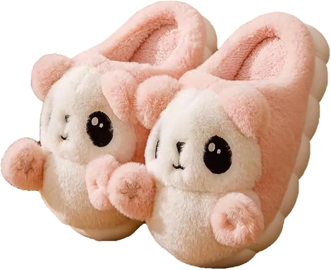 HANDKEI Women's bear slippers, animal slippers, home and indoor plush slippers
