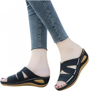 Hbeylia Orthopedic Sandals for Women,Ladies Fashion Summer Breathable Open Toe Slip on Platform Wedge Low Heel Roman Lightweight Outdoor Sandals With Arch Support