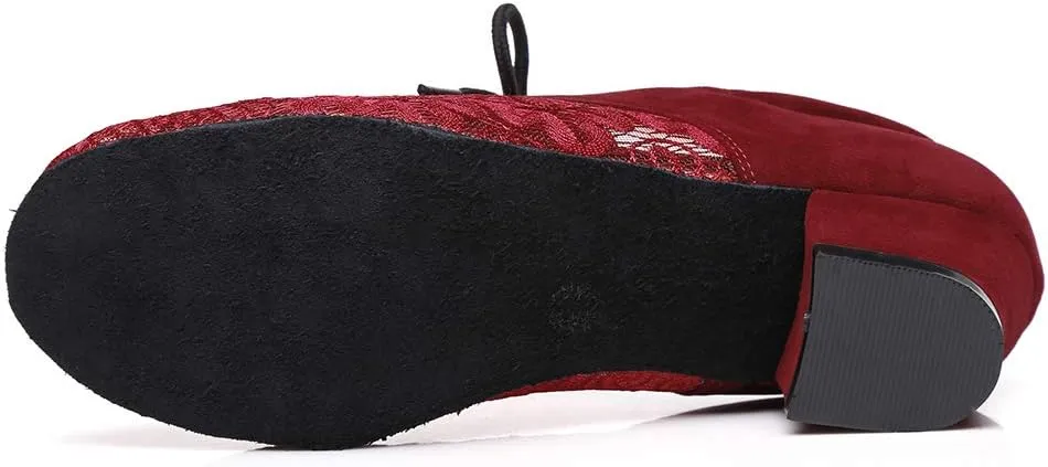 HIPPOSEUS Women's Lace up Practice Dance Shoes Chunky Heel Ballroom Dance Teacher Training Shoes,Model YCL