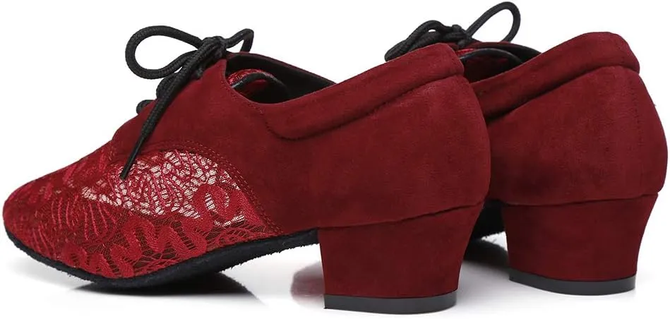HIPPOSEUS Women's Lace up Practice Dance Shoes Chunky Heel Ballroom Dance Teacher Training Shoes,Model YCL