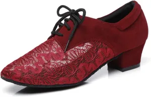 HIPPOSEUS Women's Lace up Practice Dance Shoes Chunky Heel Ballroom Dance Teacher Training Shoes,Model YCL
