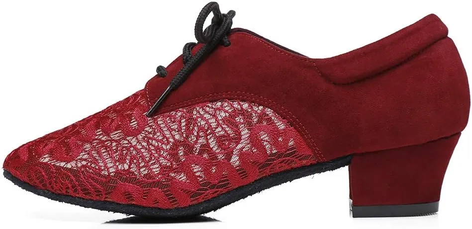 HIPPOSEUS Women's Lace up Practice Dance Shoes Chunky Heel Ballroom Dance Teacher Training Shoes,Model YCL