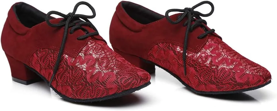 HIPPOSEUS Women's Lace up Practice Dance Shoes Chunky Heel Ballroom Dance Teacher Training Shoes,Model YCL