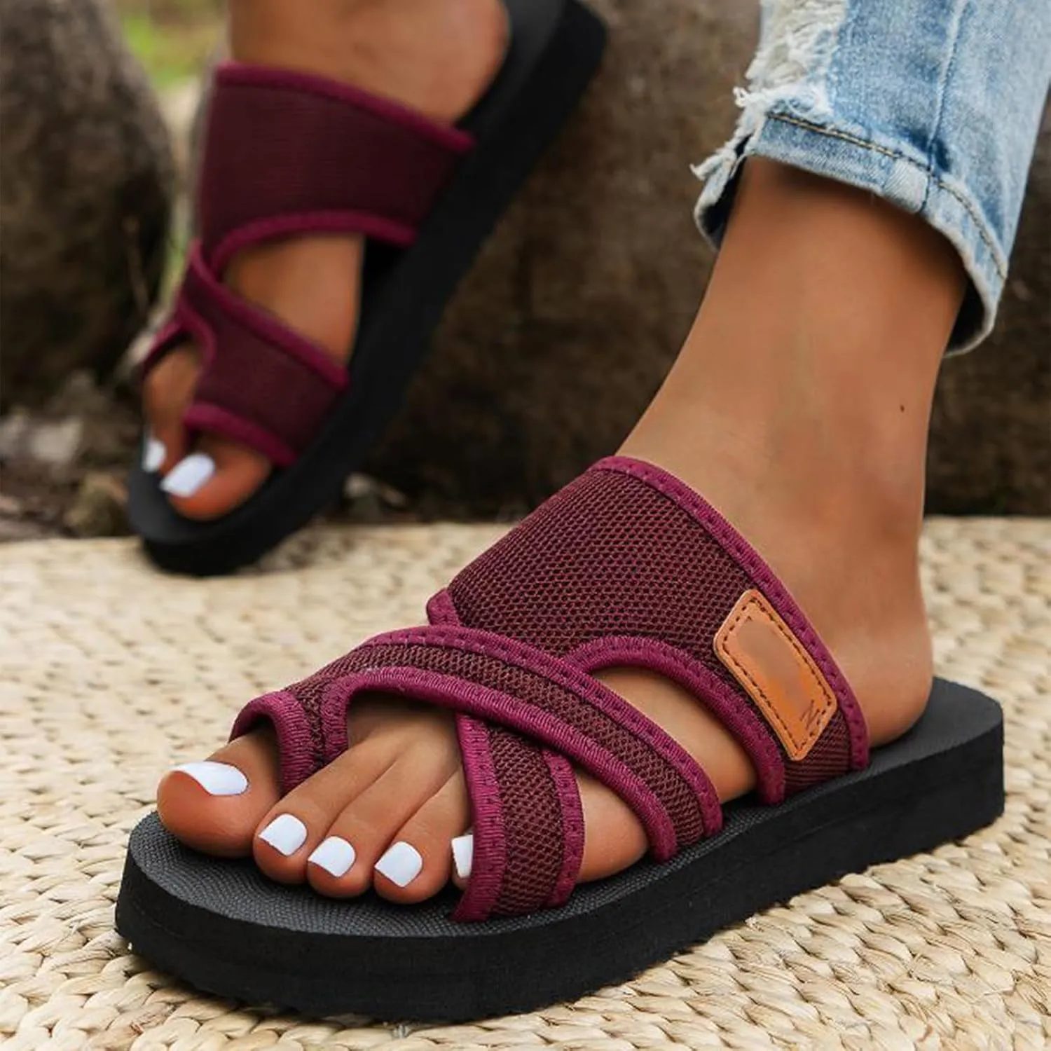 Hollow Mesh Slide Sandals for Women, Breathable Mesh Slide Sandals, Orthopedic Sandals for Women Arch Support