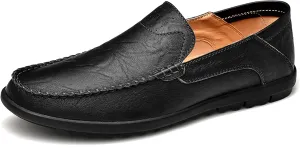 HOOENG Driving Moccasins Loafer Shoes for Men Stitching Details Flat Heel Moccasins Shoes Leather Lightweight Anti-Slip Flat Heel Outdoor Slip On (Color : Black, Size : 7)