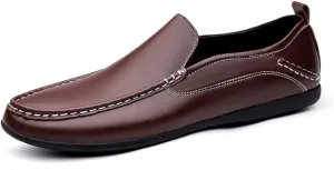 HOOENG Loafer Shoes Driving Moccasins for Men Simple Venetian Loafers Moccasins Shoes Leather Anti-Slip Resistant Flexible Flat Heel Outdoor Slip On (Color : Brown, Size : 8.5)