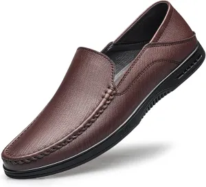 HOOENG Smoking Loafer Driving Moccasins for Men Breathable Simple Moccasins Shoes Leather Flat Heel Anti-Slip Lightweight Flexible Walking Slip On (Color : Brown, Size : 6)