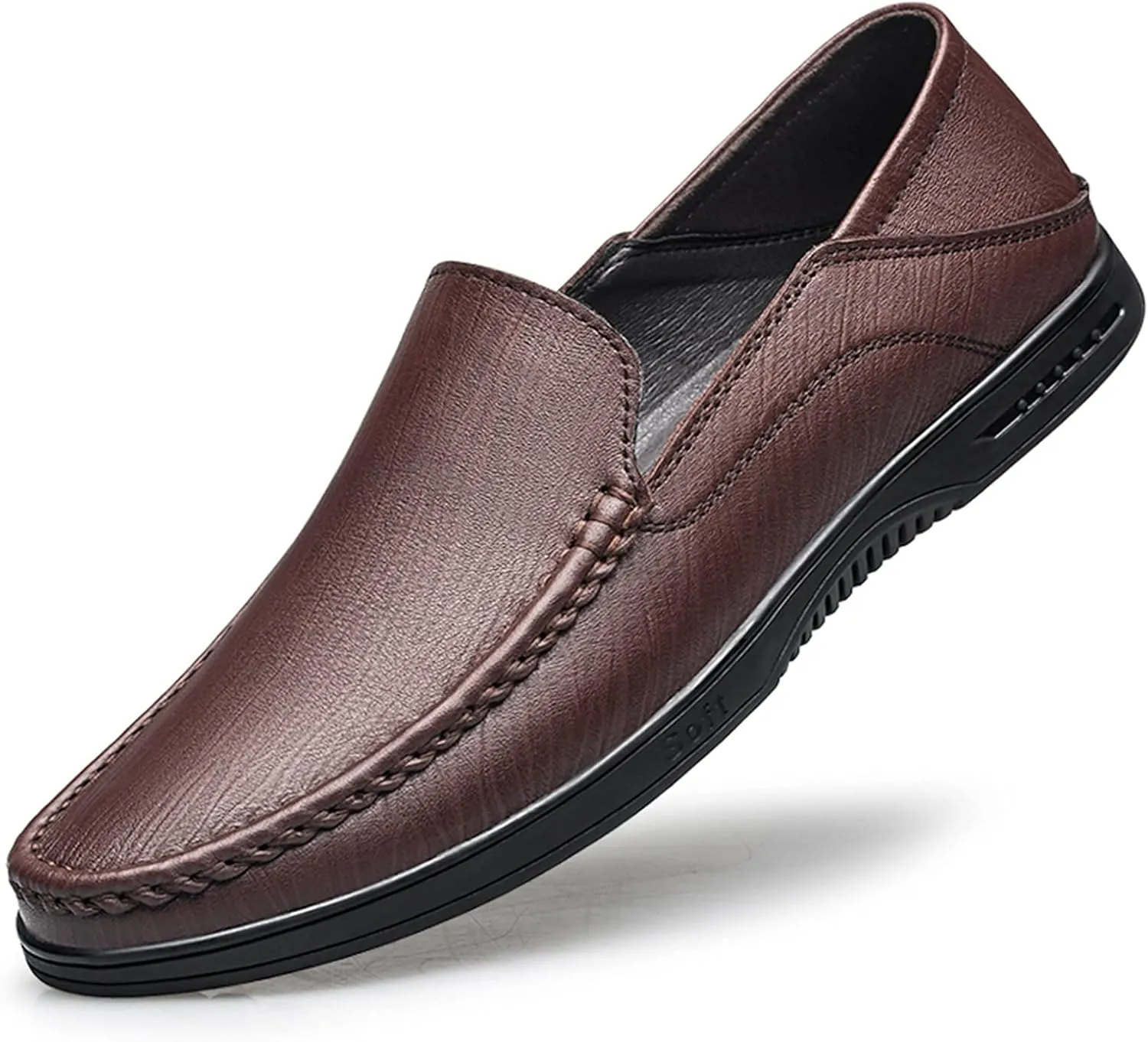 HOOENG Smoking Loafer Driving Moccasins for Men Breathable Simple Moccasins Shoes Leather Flat Heel Anti-Slip Lightweight Flexible Walking Slip On (Color : Brown, Size : 9)