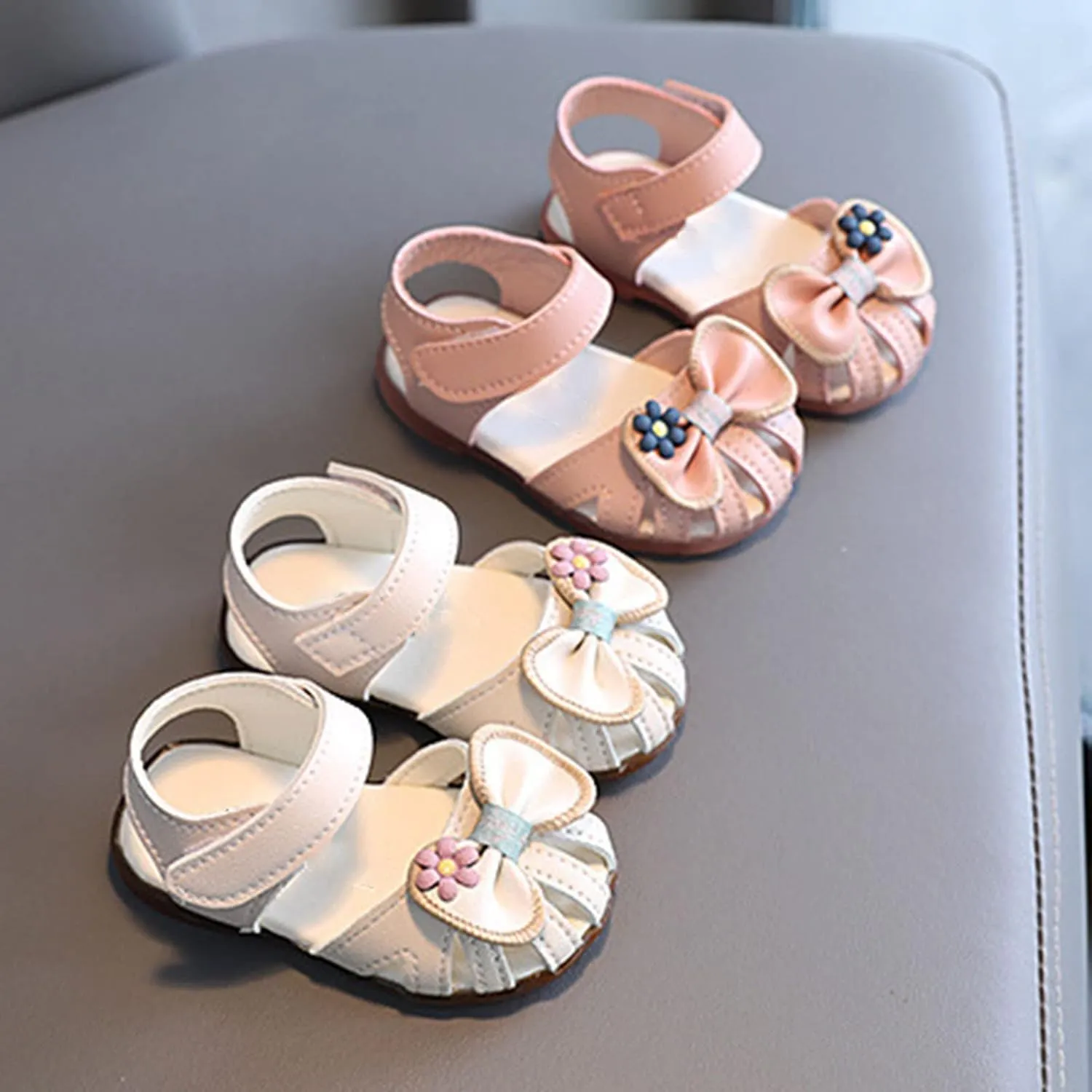 Infant Baby Girls Closed Toe First Walking Sandals Bowknot Soft Sole Anti Slip Princess Wedding Party Dress Shoes