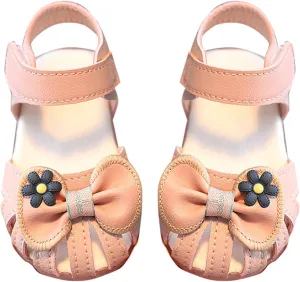 Infant Baby Girls Closed Toe First Walking Sandals Bowknot Soft Sole Anti Slip Princess Wedding Party Dress Shoes