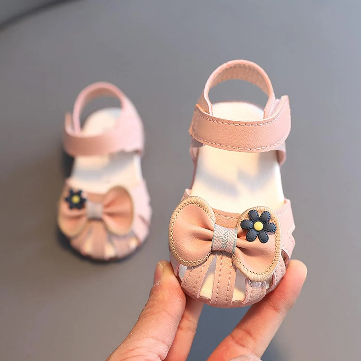 Infant Baby Girls Closed Toe First Walking Sandals Bowknot Soft Sole Anti Slip Princess Wedding Party Dress Shoes