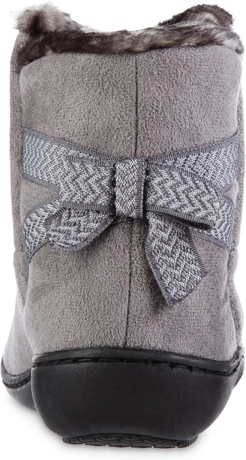 isotoner Women's Microsuede Mallory Bootie Slippers with Bow