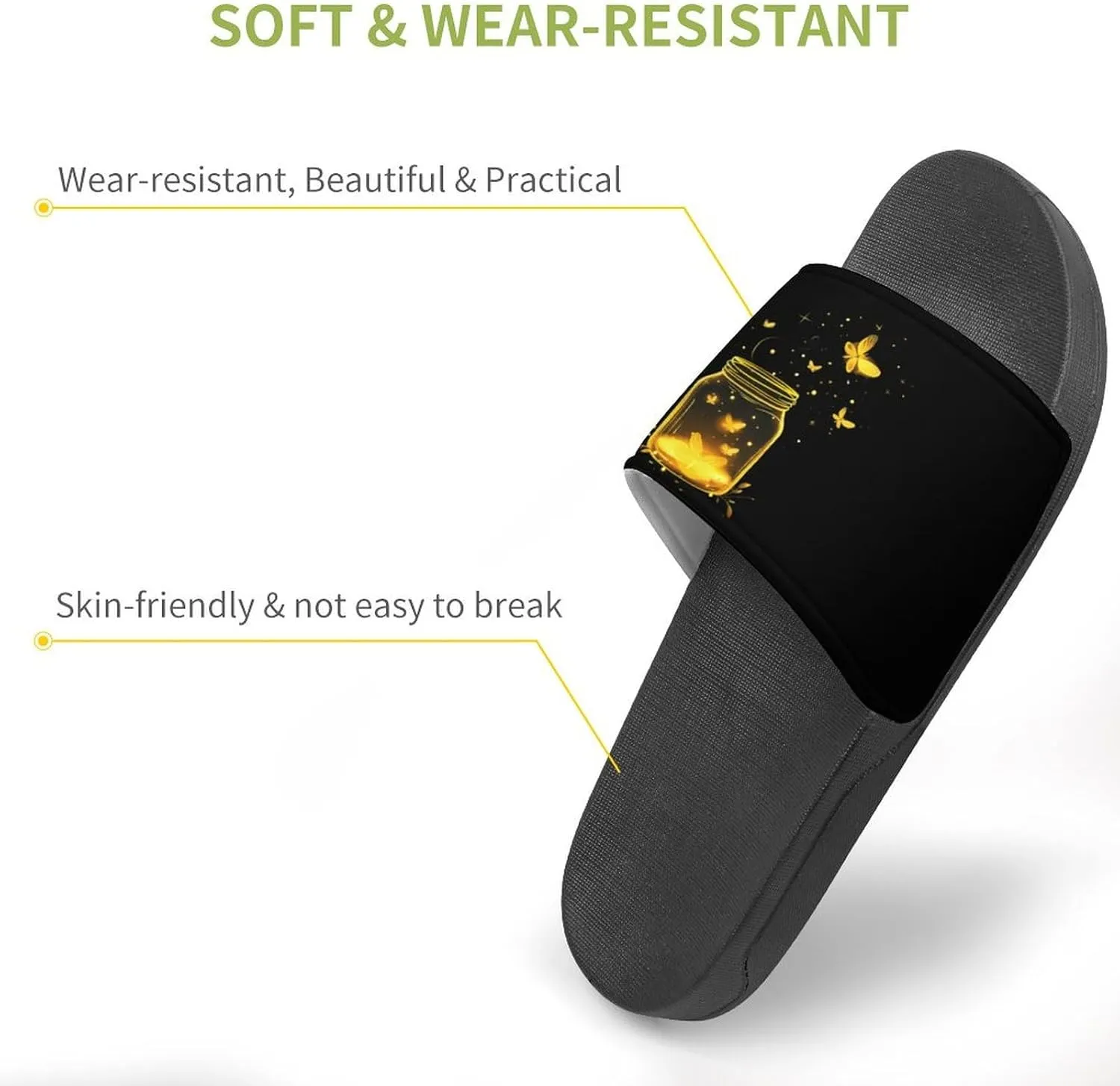 Jar Fireflies Slippers for Women Men Anti-Slip Shower Slides Open Toe Slippers for Home Outdoor Beach
