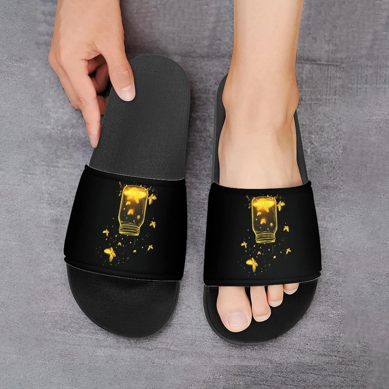 Jar Fireflies Slippers for Women Men Anti-Slip Shower Slides Open Toe Slippers for Home Outdoor Beach