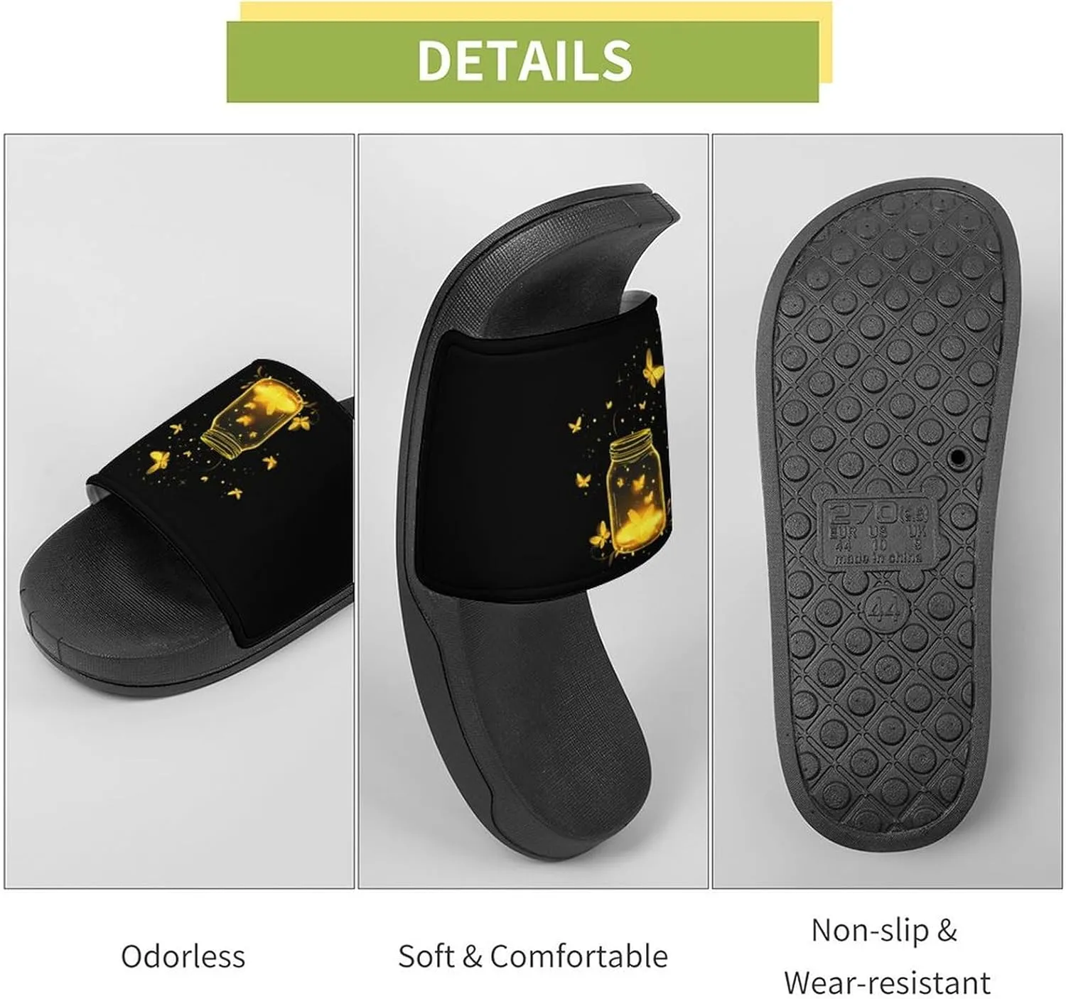 Jar Fireflies Slippers for Women Men Anti-Slip Shower Slides Open Toe Slippers for Home Outdoor Beach