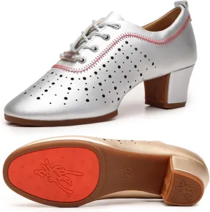 Jazz Dance Shoes for Women Rubber Sole Outdoor Ballroom Dance Pratice Shoes Fashion Breathable Professional Performance Dance Shoes (Color : Silver-5CM/1.96In, Size : 5)