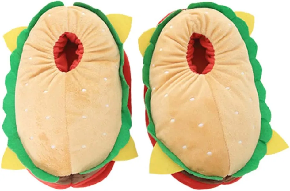 Joyshop Unisex Novelty Cute Plush Hamburger Slippers Adult Anti Slip Loafers