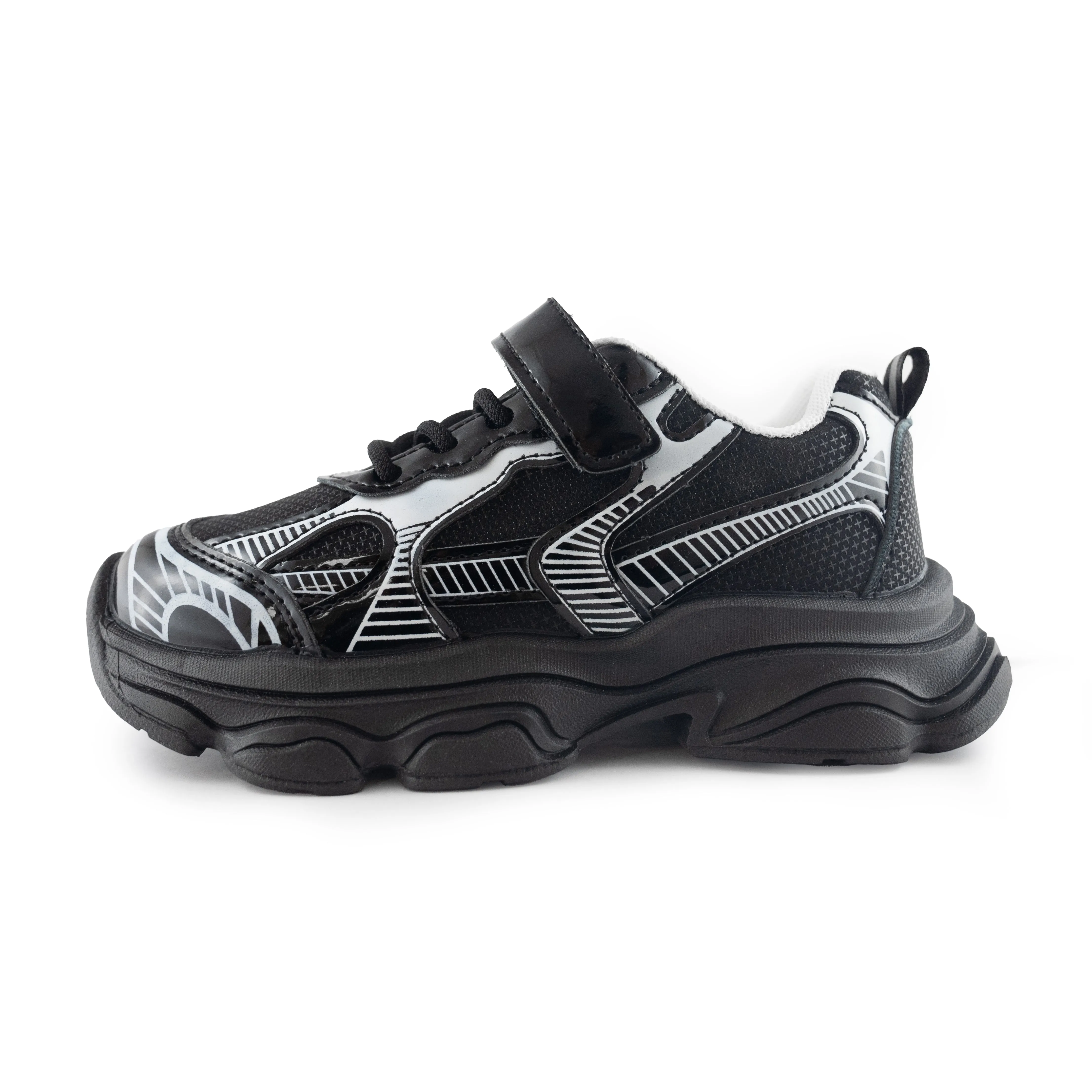 Kids' Chunky Sneakers – 128 Black & Silver Lightweight Shoes