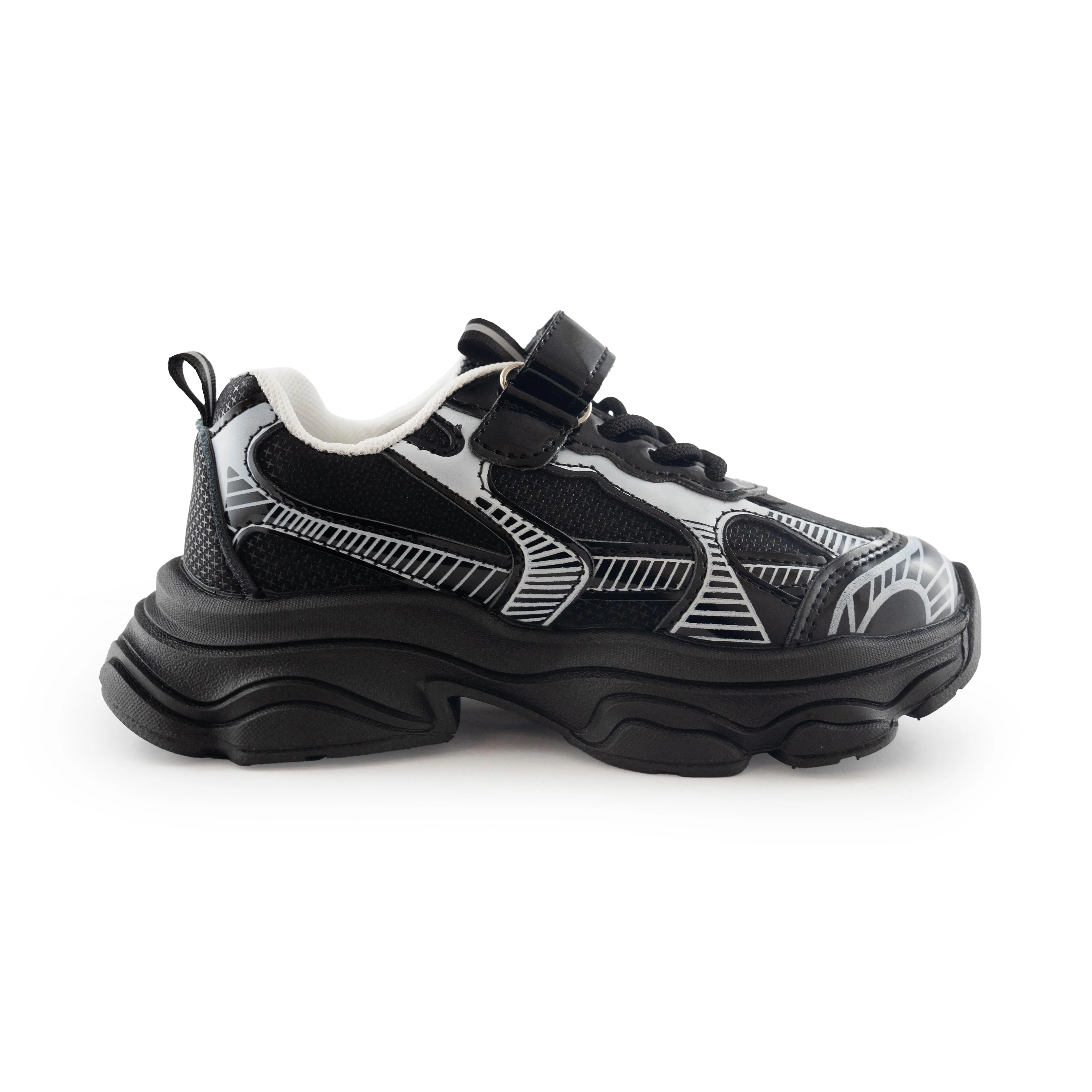 Kids' Chunky Sneakers – 128 Black & Silver Lightweight Shoes