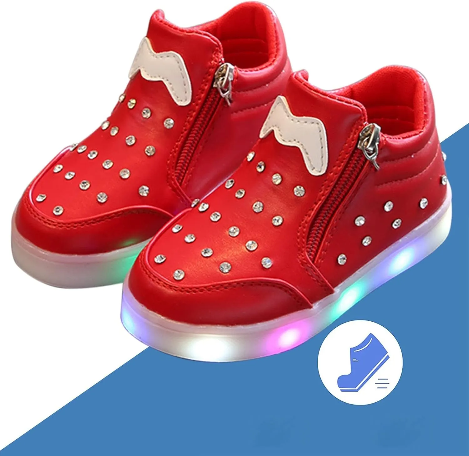 Kids Girls High Top Led Boots Diamond ??mbellished Anti-slip Sole Shoes Toddler Zipper Light up Snow Boots
