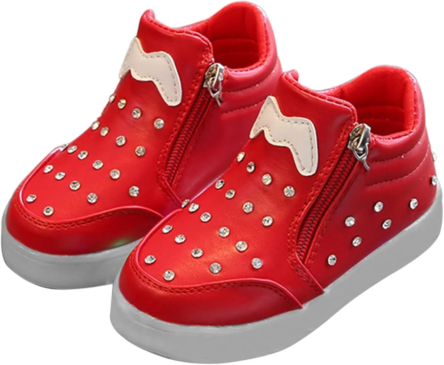 Kids Girls High Top Led Boots Diamond ??mbellished Anti-slip Sole Shoes Toddler Zipper Light up Snow Boots
