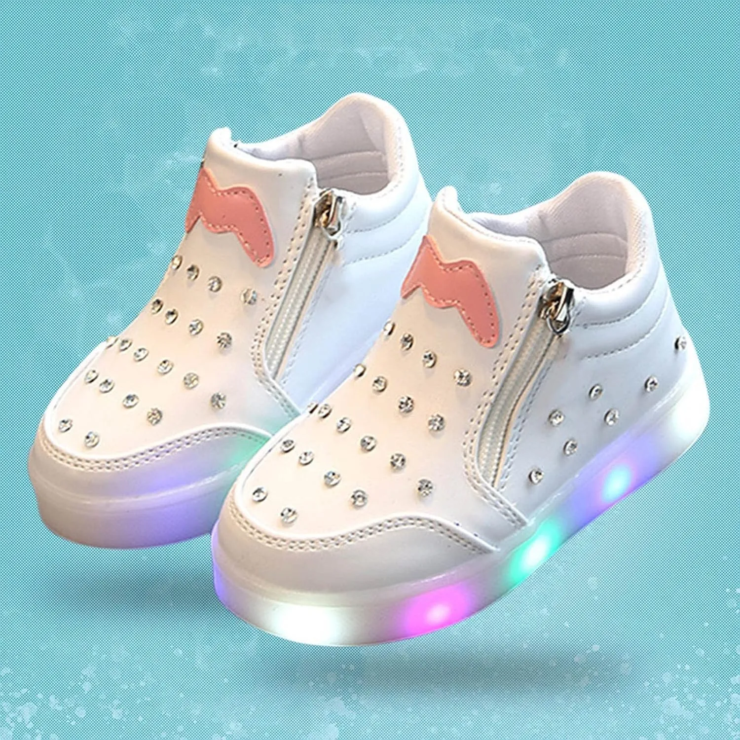 Kids Girls High Top Led Boots Diamond ??mbellished Anti-slip Sole Shoes Toddler Zipper Light up Snow Boots