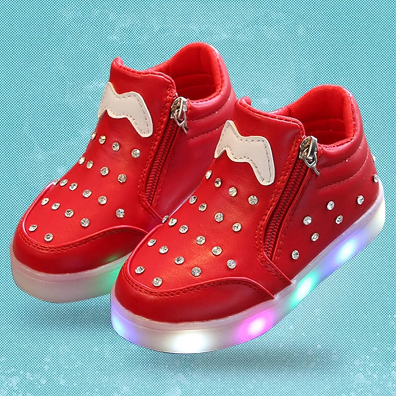 Kids Girls High Top Led Boots Diamond ??mbellished Anti-slip Sole Shoes Toddler Zipper Light up Snow Boots