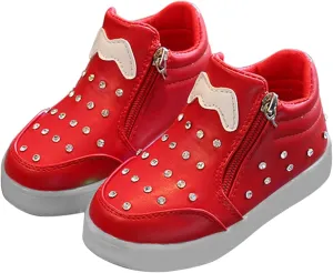 Kids Girls High Top Led Boots Diamond ??mbellished Anti-slip Sole Shoes Toddler Zipper Light up Snow Boots