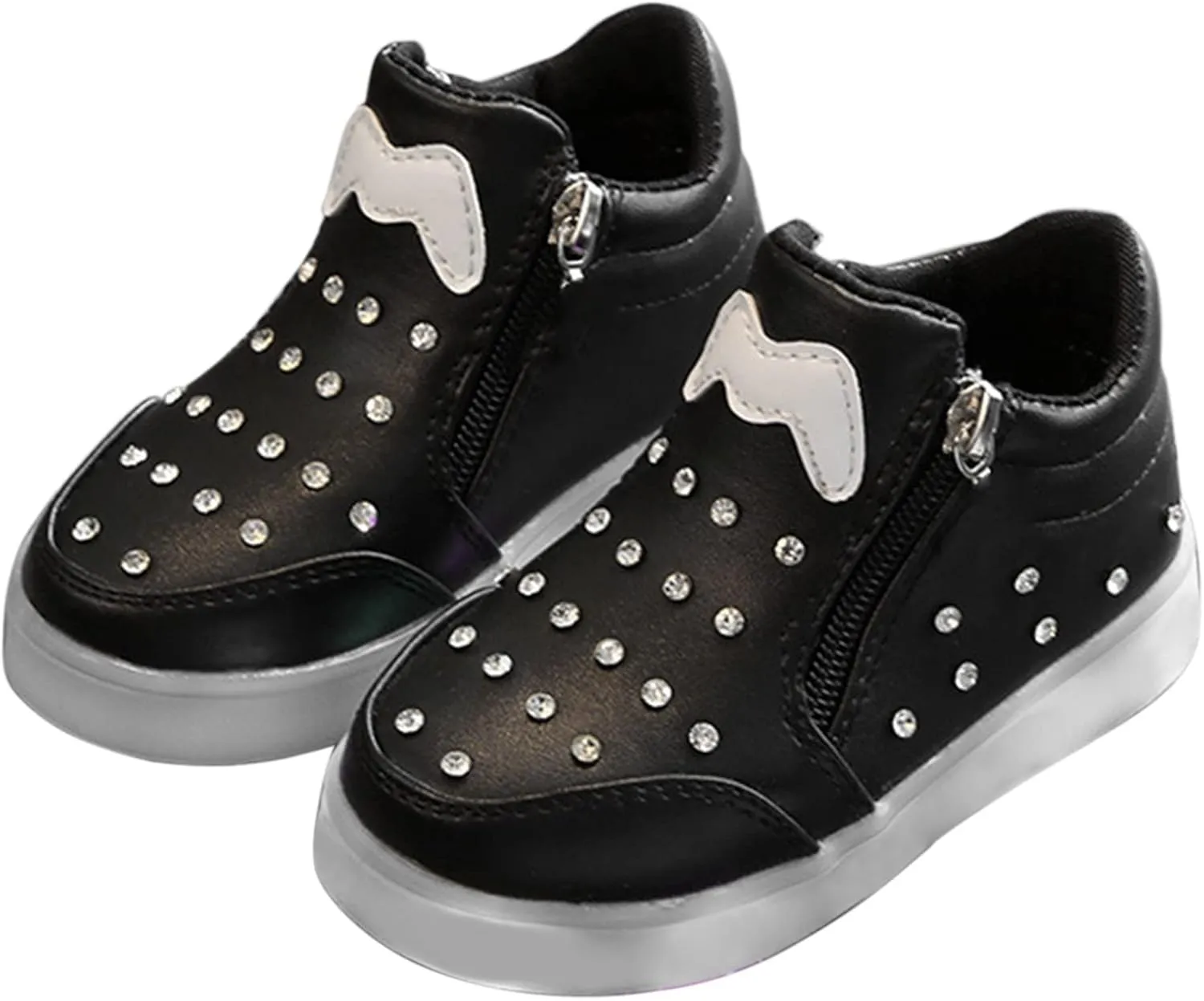 Kids Girls High Top Led Boots Diamond ??mbellished Anti-slip Sole Shoes Toddler Zipper Light up Snow Boots