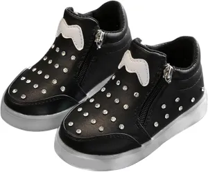 Kids Girls High Top Led Boots Diamond ??mbellished Anti-slip Sole Shoes Toddler Zipper Light up Snow Boots