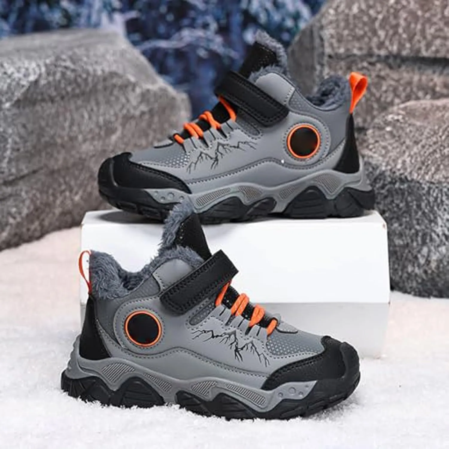 Kids Hiking Boots Boys Girls Winter Snow Sneaker Non Slip Warm Sports Shoes for Outdoor Walking Climbing Running