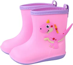 Kids Rubber Rain Boots Toddler Water Shoes Cute Cartoon Dinosaur Rain Boots for Boys Girls Waterproof Mud Boots