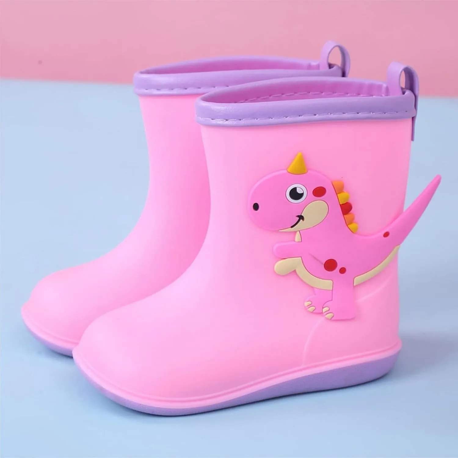 Kids Rubber Rain Boots Toddler Water Shoes Cute Cartoon Dinosaur Rain Boots for Boys Girls Waterproof Mud Boots