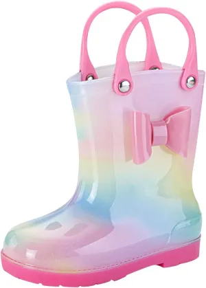 Kids Tie Dye Waterproof Rain Boot With Pull On Handles Toddler Girls Bow Rain Boots Rubber Boots Cute Boots Toddler