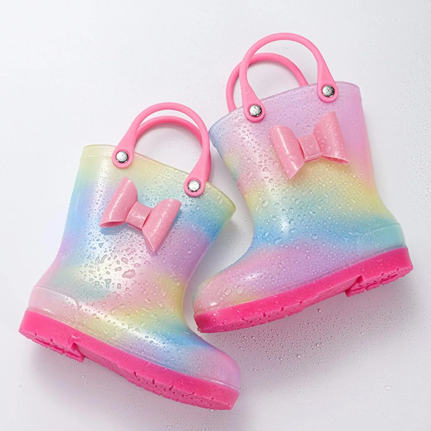 Kids Tie Dye Waterproof Rain Boot With Pull On Handles Toddler Girls Bow Rain Boots Rubber Boots Cute Boots Toddler
