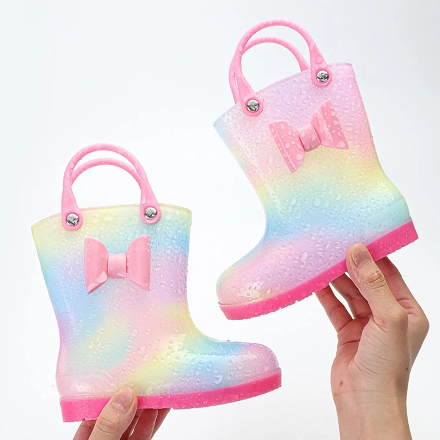Kids Tie Dye Waterproof Rain Boot With Pull On Handles Toddler Girls Bow Rain Boots Rubber Boots Cute Boots Toddler