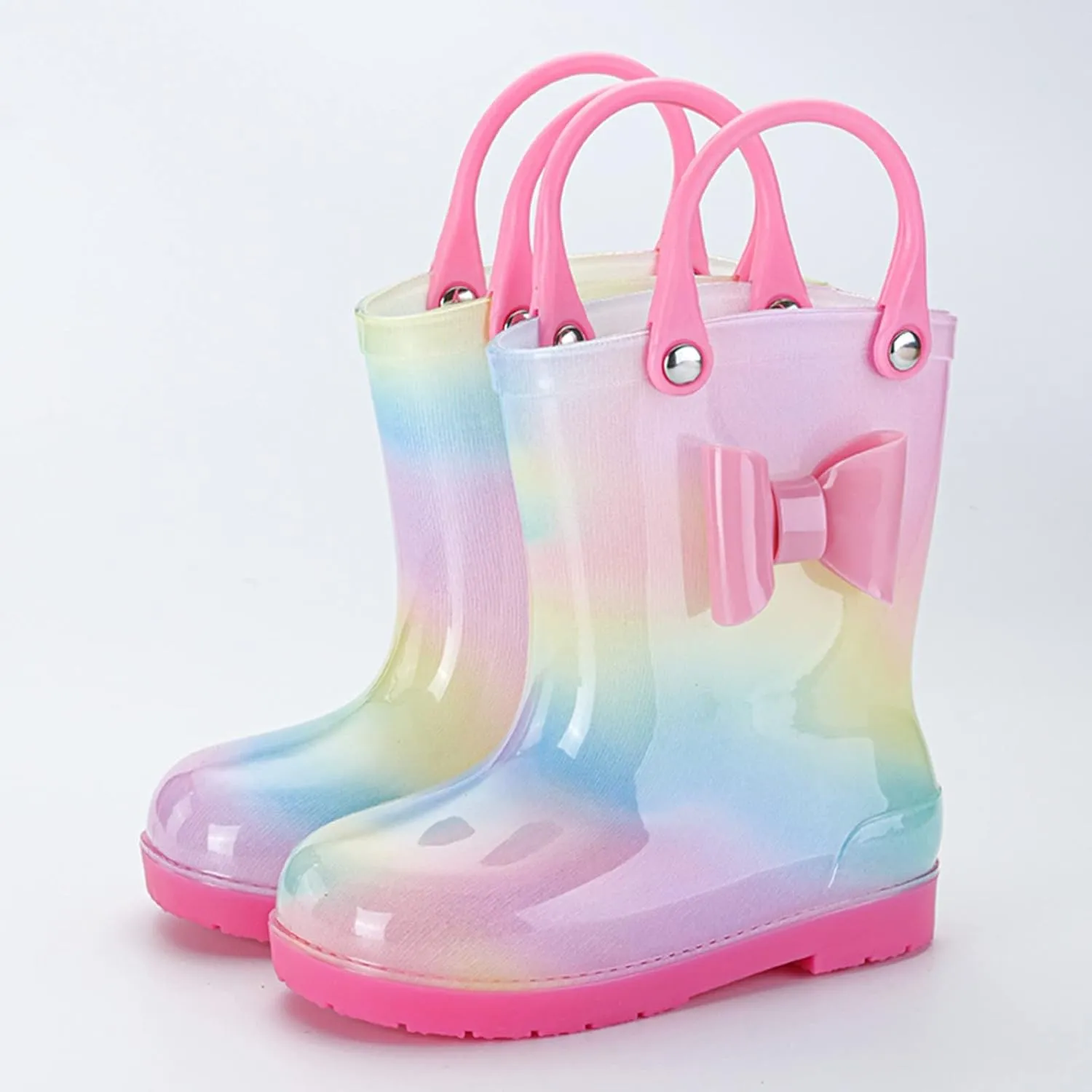 Kids Tie Dye Waterproof Rain Boot With Pull On Handles Toddler Girls Bow Rain Boots Rubber Boots Cute Boots Toddler