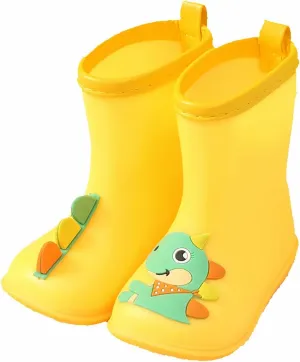 Kids Toddler Rain Boots for Girls Boys Dinosaur Cartoon Waterproof Rain Shoes Patterns Boot with Easy On Handles