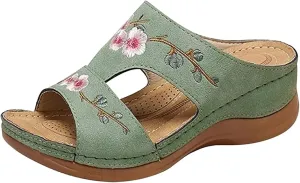 Ladmiple Orthopedic Sandals For Women Dressy Summer Walking Slippers with Arch Support Vintage Slip On Orthotic Flip Flops